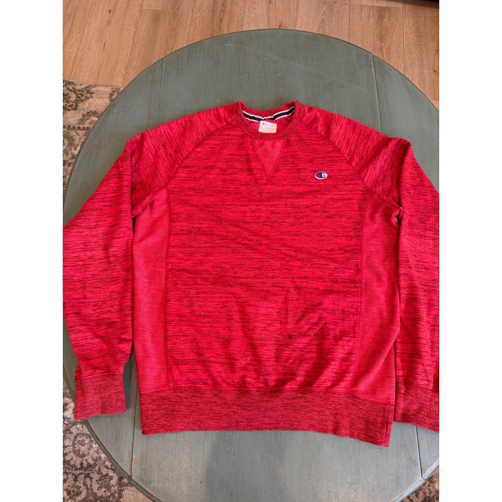 Champion Mens Red Space Dye Heather Crewneck Sweatshirt Size Small Raglan Logo